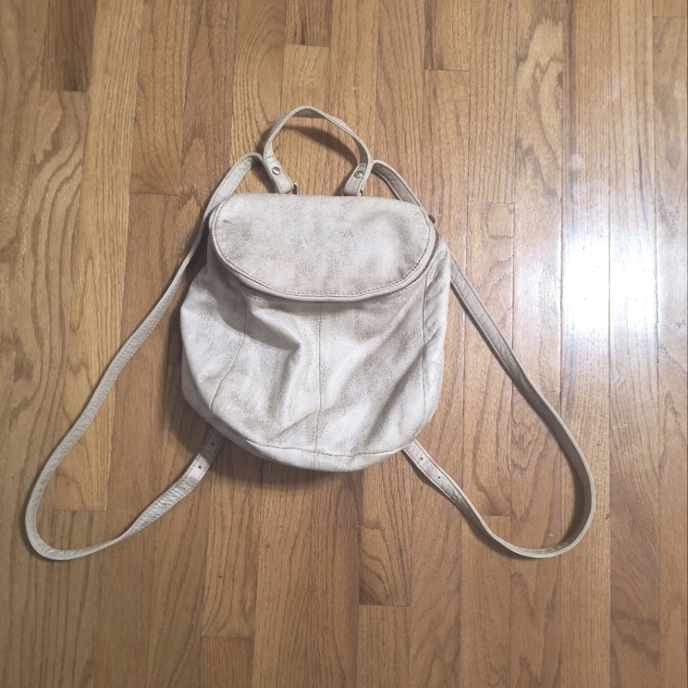 HOBO Cream Distressed‎ Leather Backpack Mini Bag Floral Lining Metallic Finish